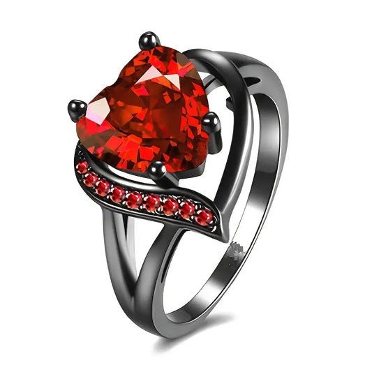 Zilveren Robijnen Hart Ring