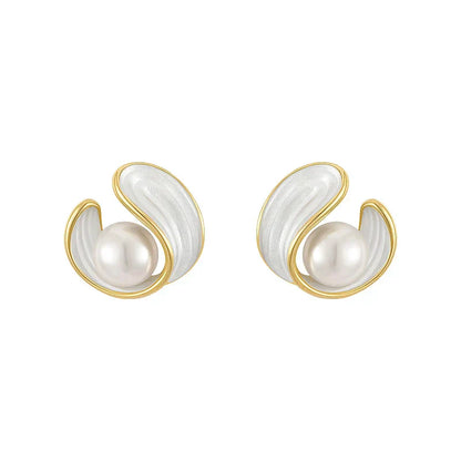 Gouden Swirl Parel Stud Oorbellen