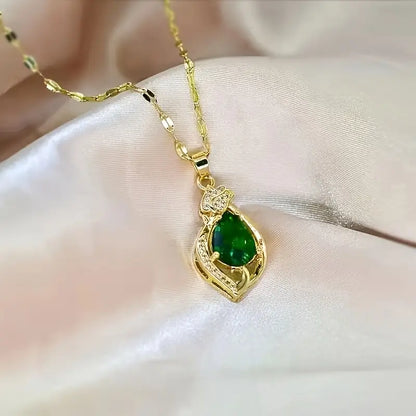 Gouden Smaragden Druppel Hanger Ketting