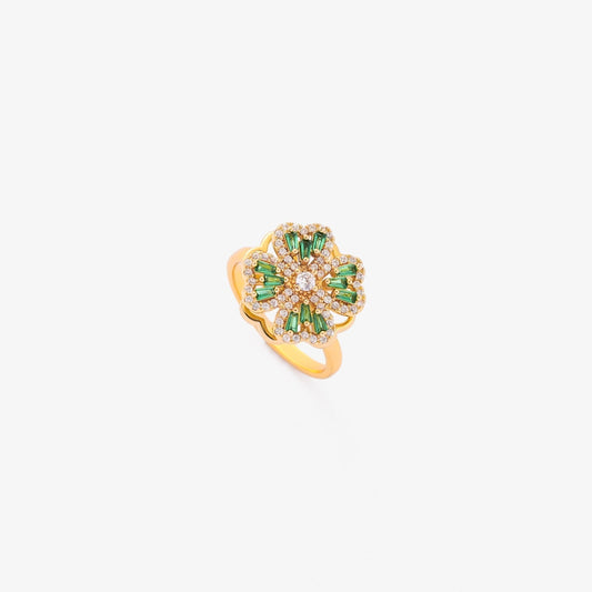 Smaragden Clover Draaiende Ring | Goud