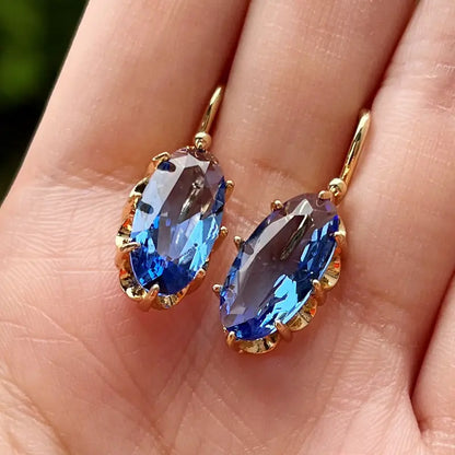Gouden Saffieren Druppel Oorbellen