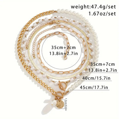 Vintage Parel & Gouden Slangen Schakelketting Set | Goud