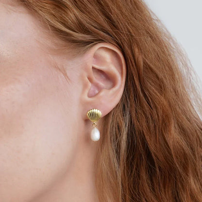 Gouden Shell Parel Oorbellen