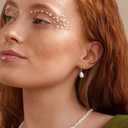 Gouden Shell Parel Oorbellen