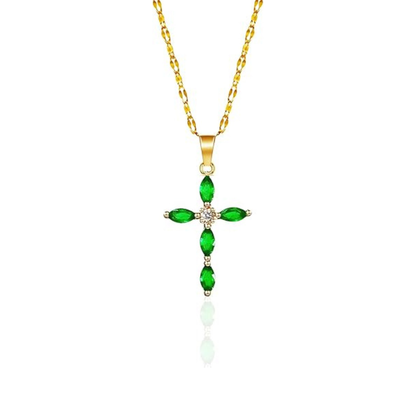Gouden Smaragden Marquise Kruis Ketting